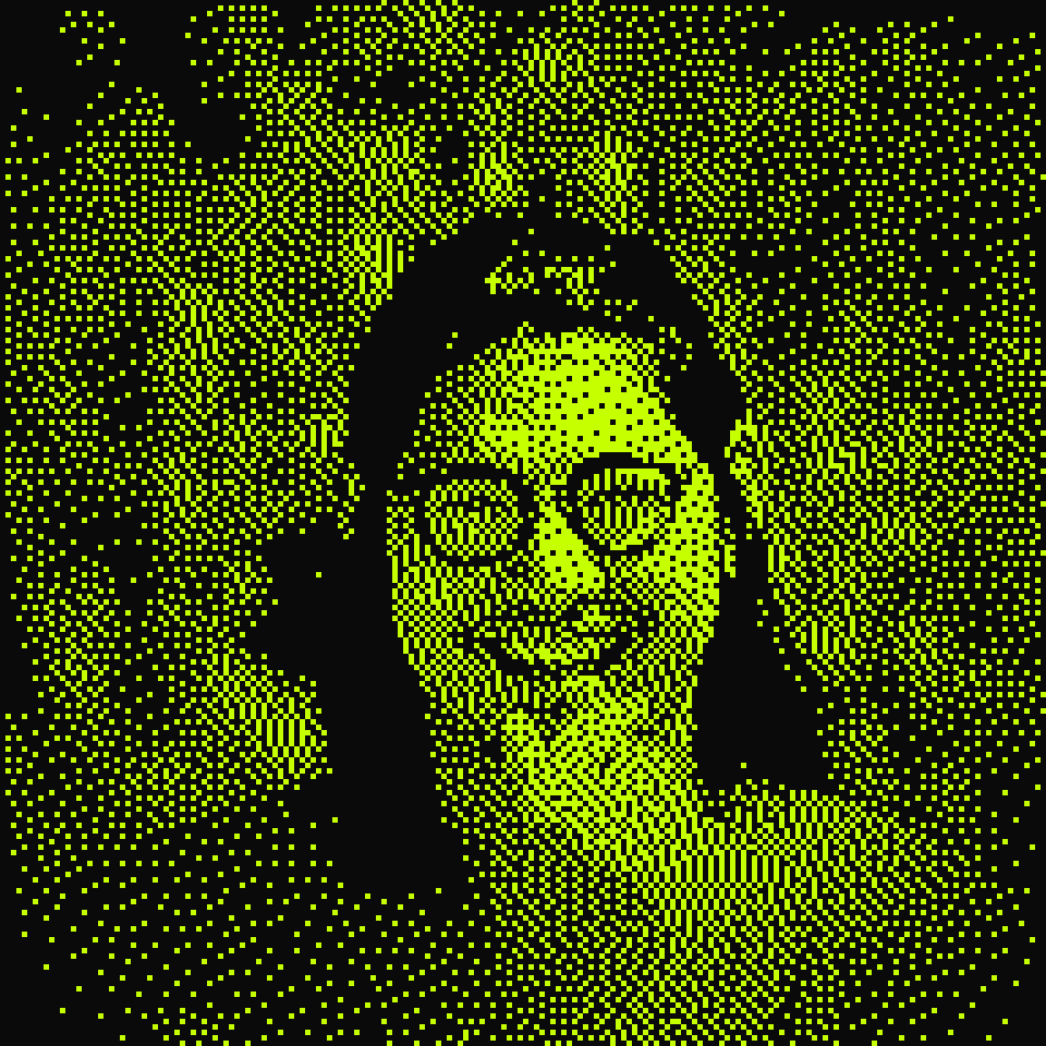 Kevin Sit, dithered to black and acid green